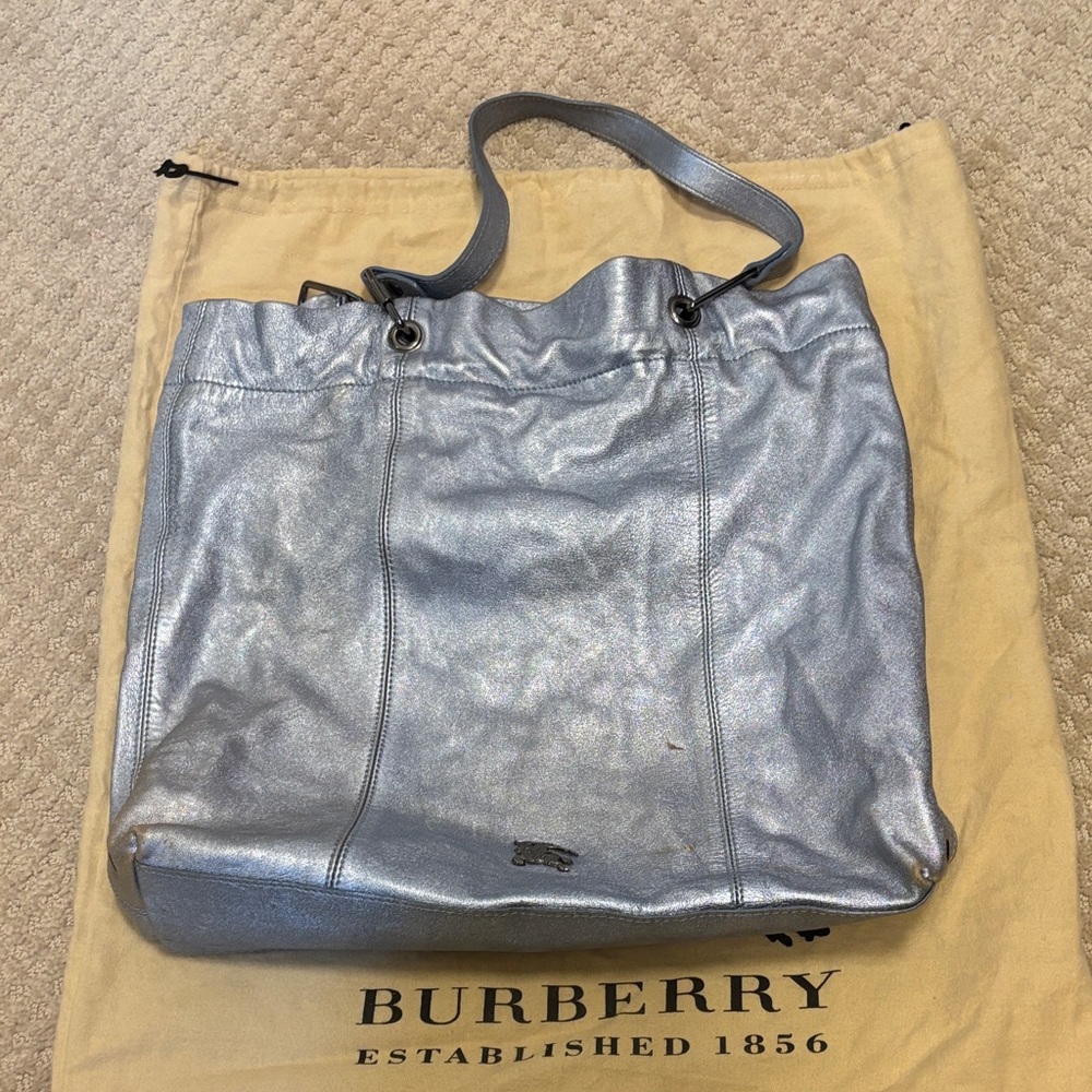 Burberry Metallic Silver Tote Bag
